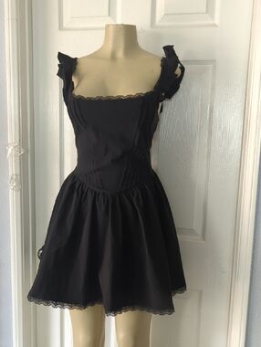 Black Ruffled Strap Mini Dress Pit To Pit 17 Inch Stretch
